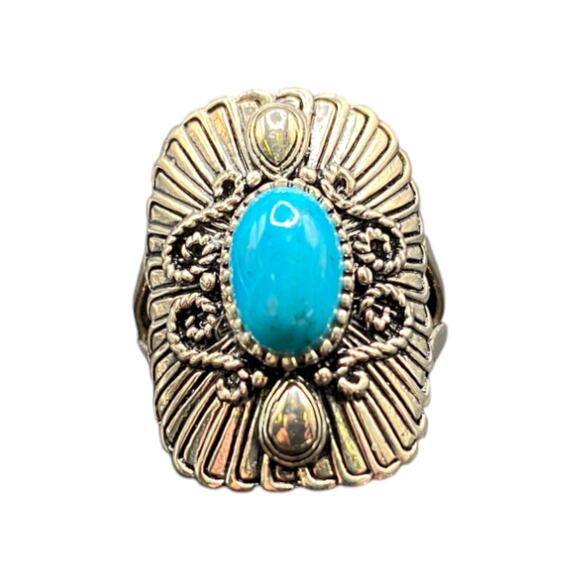 BBJ Ring Sleeping Beauty Turquoise Gemstone Oval 925 Sterling Silver Size 8 - Picture 1 of 14